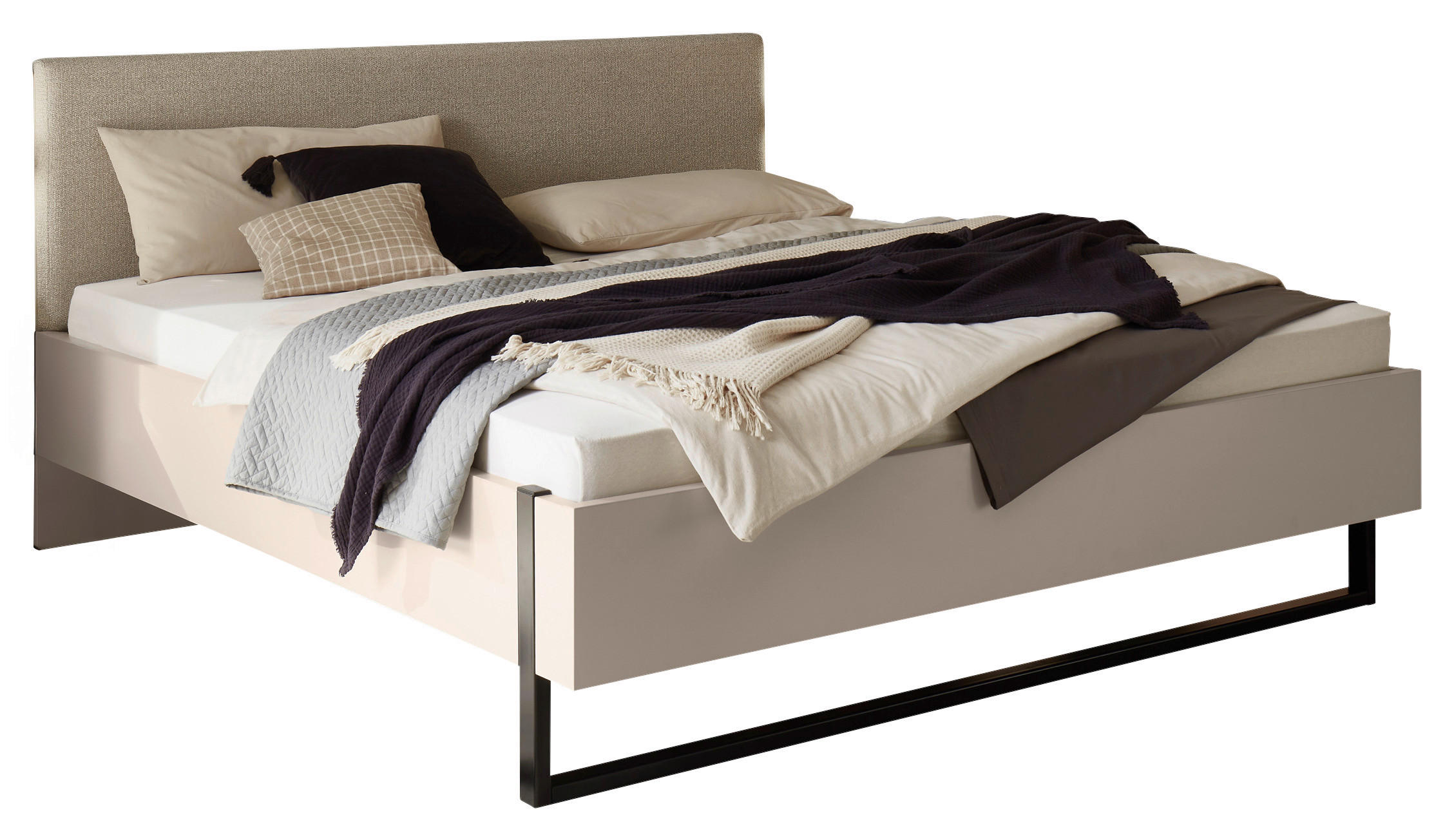 BETT 180/200 cm,  in Kaschmir, gepolstertes Kopfteil,  - Kaschmir/Schwarz, MODERN, Textil/Metall (180/200cm) - Xora