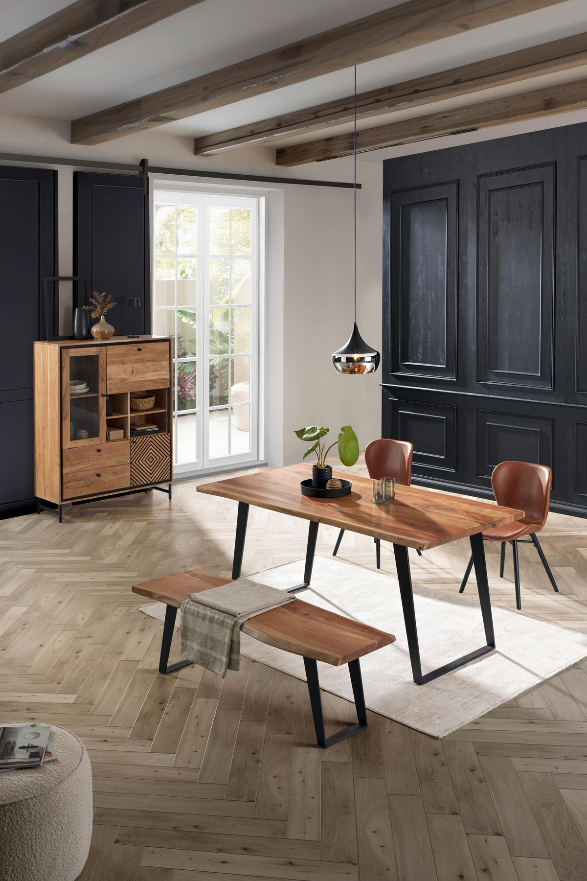 ESSTISCH in Holz, Metall 175/90/76 cm   - Schwarz/Akaziefarben, KONVENTIONELL, Holz/Metall (175/90/76cm) - Ambia Home
