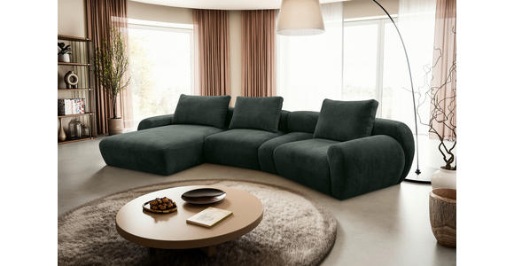 ECKSOFA  in Chenille Dunkelgrün  176/362 cm  - Dunkelgrün/Schwarz, KONVENTIONELL, Kunststoff/Textil (176/362cm) - Carryhome