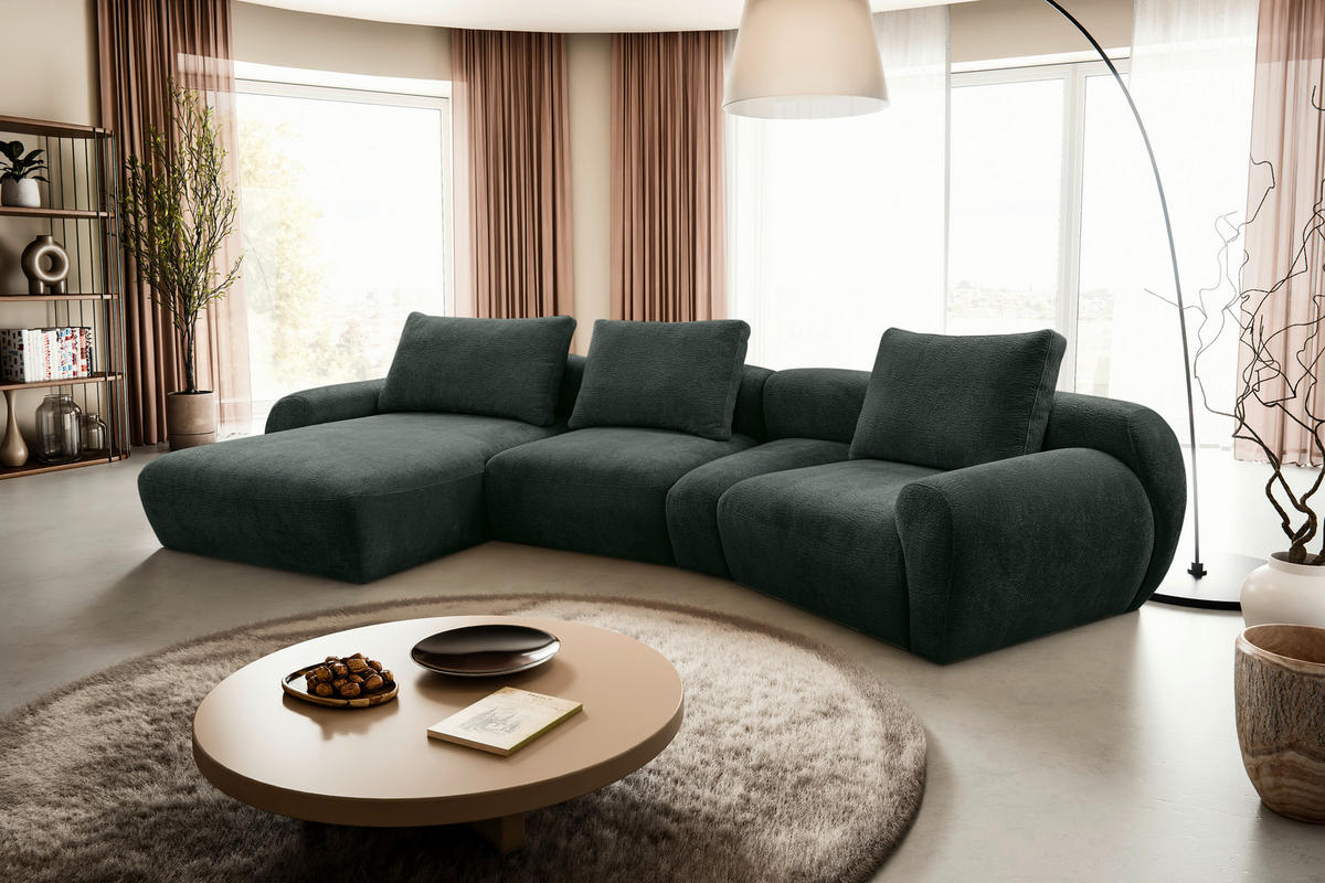 ECKSOFA Dunkelgrün Chenille  - Dunkelgrün/Schwarz, KONVENTIONELL, Kunststoff/Textil (176/362cm) - Carryhome