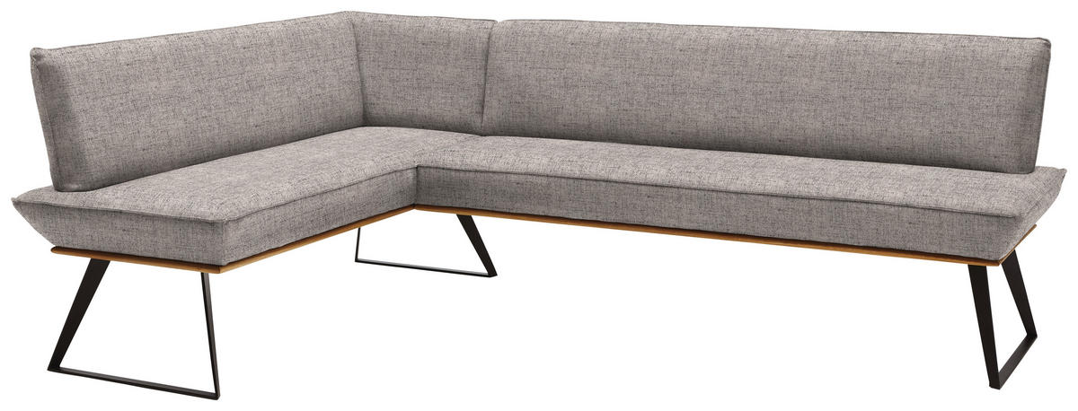 ECKBANK 183/243 cm Webstoff Schwarz, Eichefarben, Hellbraun Eiche massiv   - Hellbraun/Eichefarben, Design, Holz/Textil (183/243cm) - Voleo