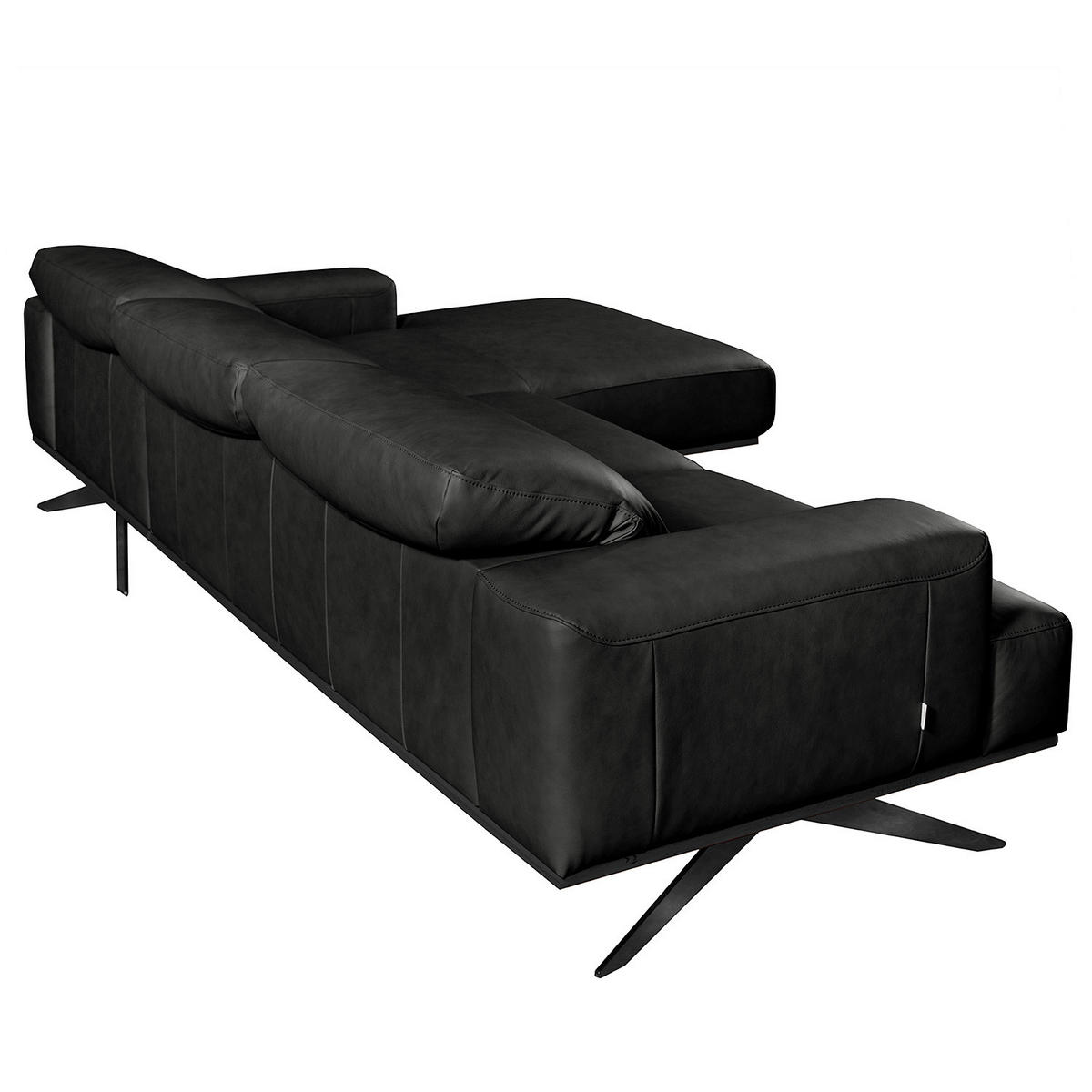 ECKSOFA  in Echtleder Schwarz  295/187 cm  - Schwarz, Design, Leder/Metall (295/187cm) - Livetastic