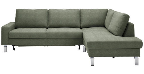 ECKSOFA in Flachgewebe Olivgrün  276/200 cm  - Chromfarben/Olivgrün, Design, Textil/Metall (276/200cm) - Hom`in
