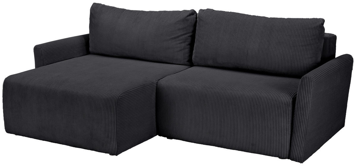 ECKSOFA in Cord Anthrazit  - Anthrazit/Schwarz, Konventionell, Kunststoff/Textil (228/146cm) - MID.YOU