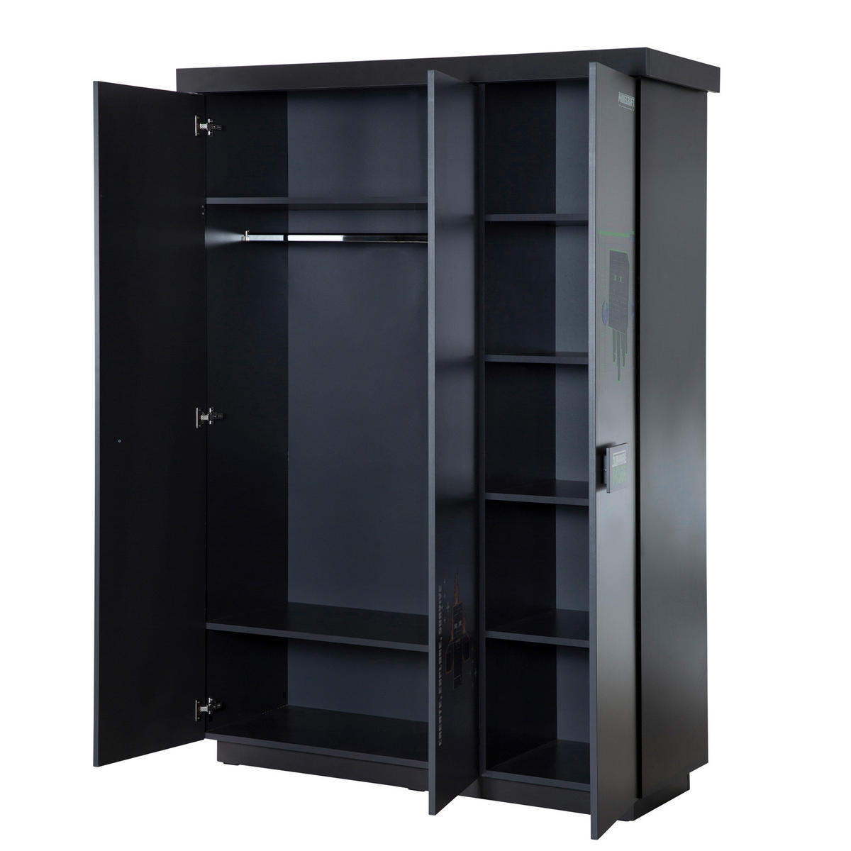 KLEIDERSCHRANK 3-türig Anthrazit  - Anthrazit/Weiß, MODERN, Holzwerkstoff (134/200/50cm) - Minecraft