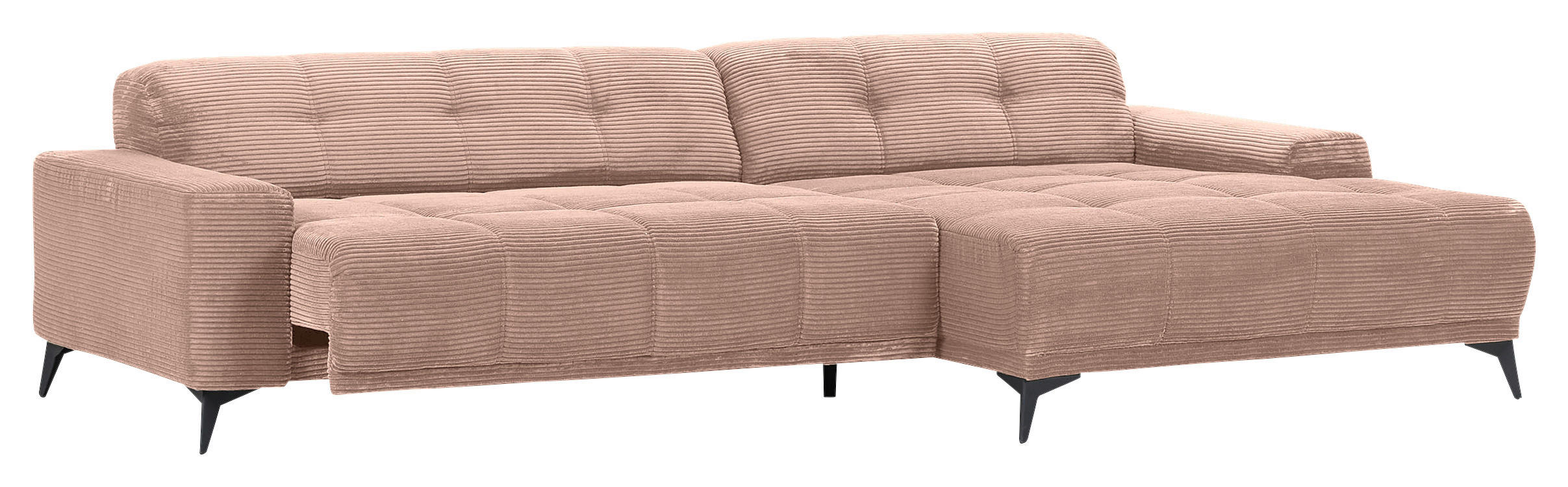 ECKSOFA in Cord Altrosa  295/165 cm  - Schwarz/Altrosa, KONVENTIONELL, Textil/Metall (295/165cm) - Carryhome