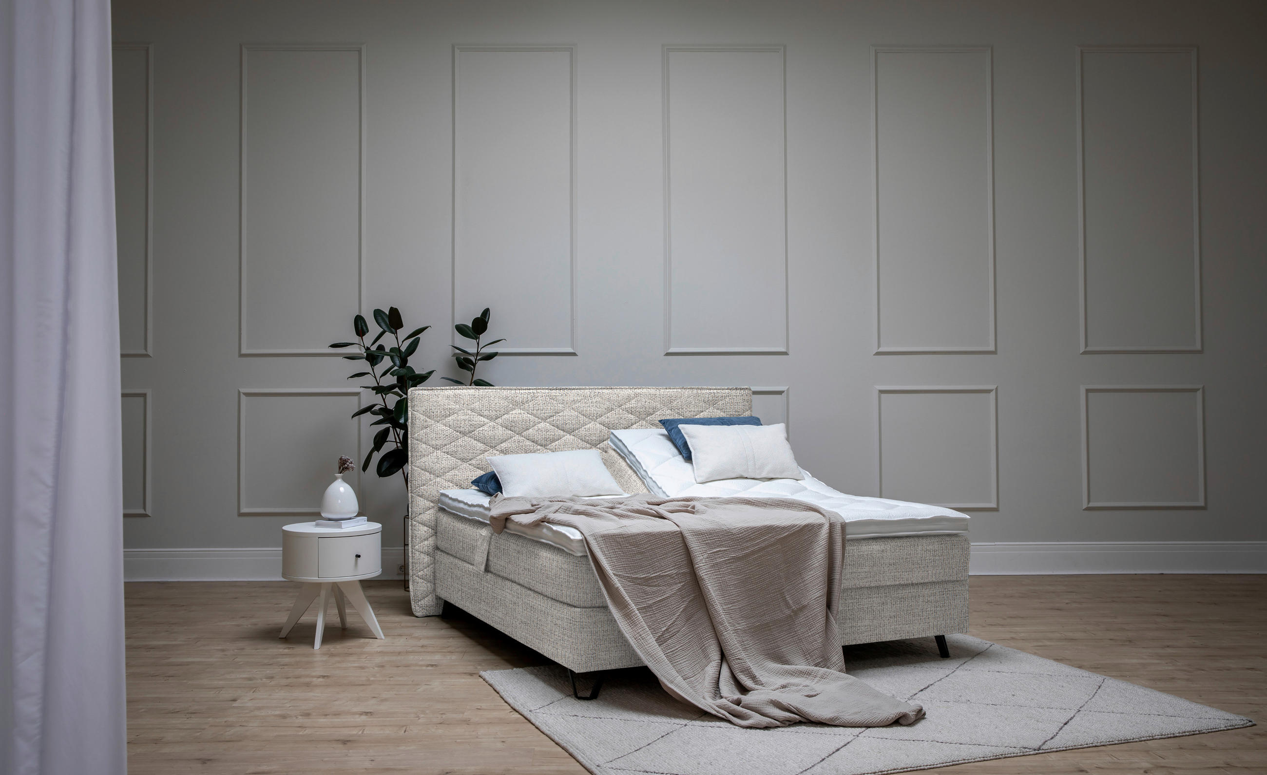 BOXSPRINGBETT 180/200 cm  in Hellgrau  - Hellgrau/Schwarz, KONVENTIONELL, Holz/Textil (180/200cm) - Sjöholm