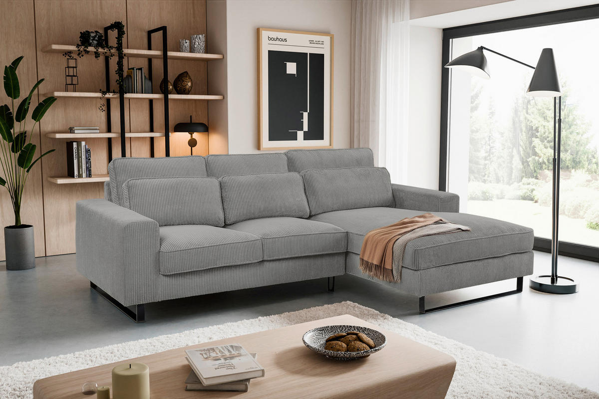 ECKSOFA BOLIVIA in Cord Grau  276/183 cm  - Beige/Schwarz, Basics, Holzwerkstoff/Textil (276/183cm) - MID.YOU