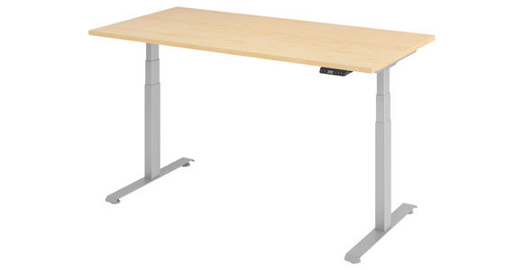 SCHREIBTISCH 160/80/64,5-129,5 cm Silberfarben, Ahornfarben höhenverstellbar  - Silberfarben/Ahornfarben, KONVENTIONELL, Holzwerkstoff/Metall (160/80/64,5-129,5cm) - Venda