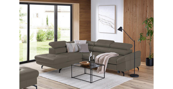 ECKSOFA in Echtleder Graubraun  - Graubraun/Schwarz, Design, Leder/Metall (220/270cm) - Novel