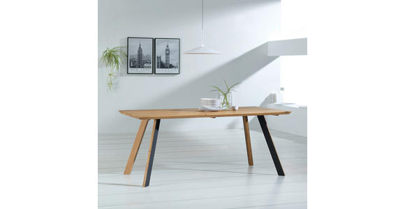 ESSTISCH in Holz 180/90/75 cm  - Eichefarben/Schwarz, Design, Holz/Metall (180/90/75cm) - Linea Natura