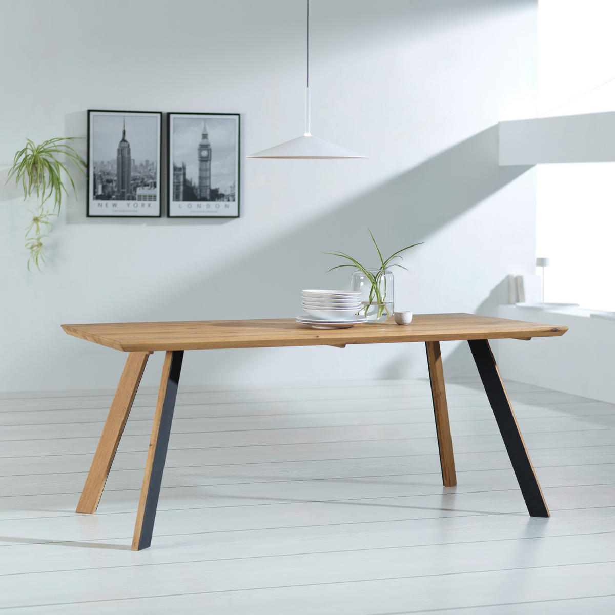 JÍDELNÍ STŮL, divoký dub, barvy dubu, 180/90/75 cm - barvy dubu/černá, Design, kov/dřevo (180/90/75cm) - Linea Natura