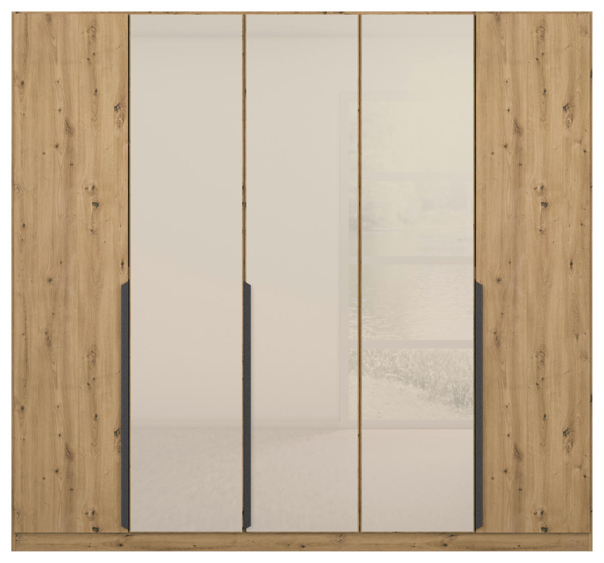 DREHTÜRENSCHRANK in Champagner, Eiche Artisan  - Champagner/Eiche Artisan, Modern, Glas/Holzwerkstoff (225/210/54cm) - Rauch Möbel