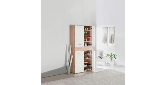 SCHUHSCHRANK 90/195/35 cm - Eichefarben/Silberfarben, Design, Holzwerkstoff/Kunststoff (90/195/35cm) - Xora