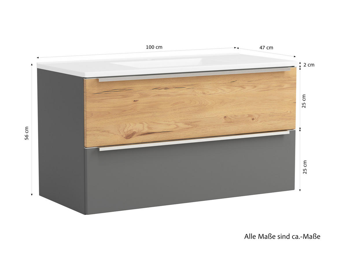 WASCHTISCHKOMBI  - Wildeiche/Edelstahlfarben, Trend, Holzwerkstoff/Stein (100/54/47cm) - Held
