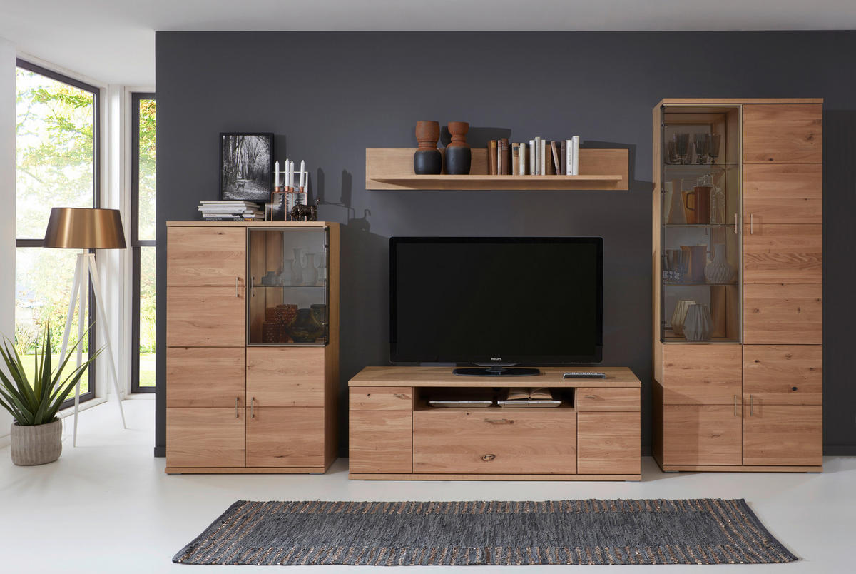 WOHNWAND  in Alteiche  364,1/211,6/55,5 cm  - Alteiche/Grau, MODERN, Glas/Holz (364,1/211,6/55,5cm) - Linea Natura