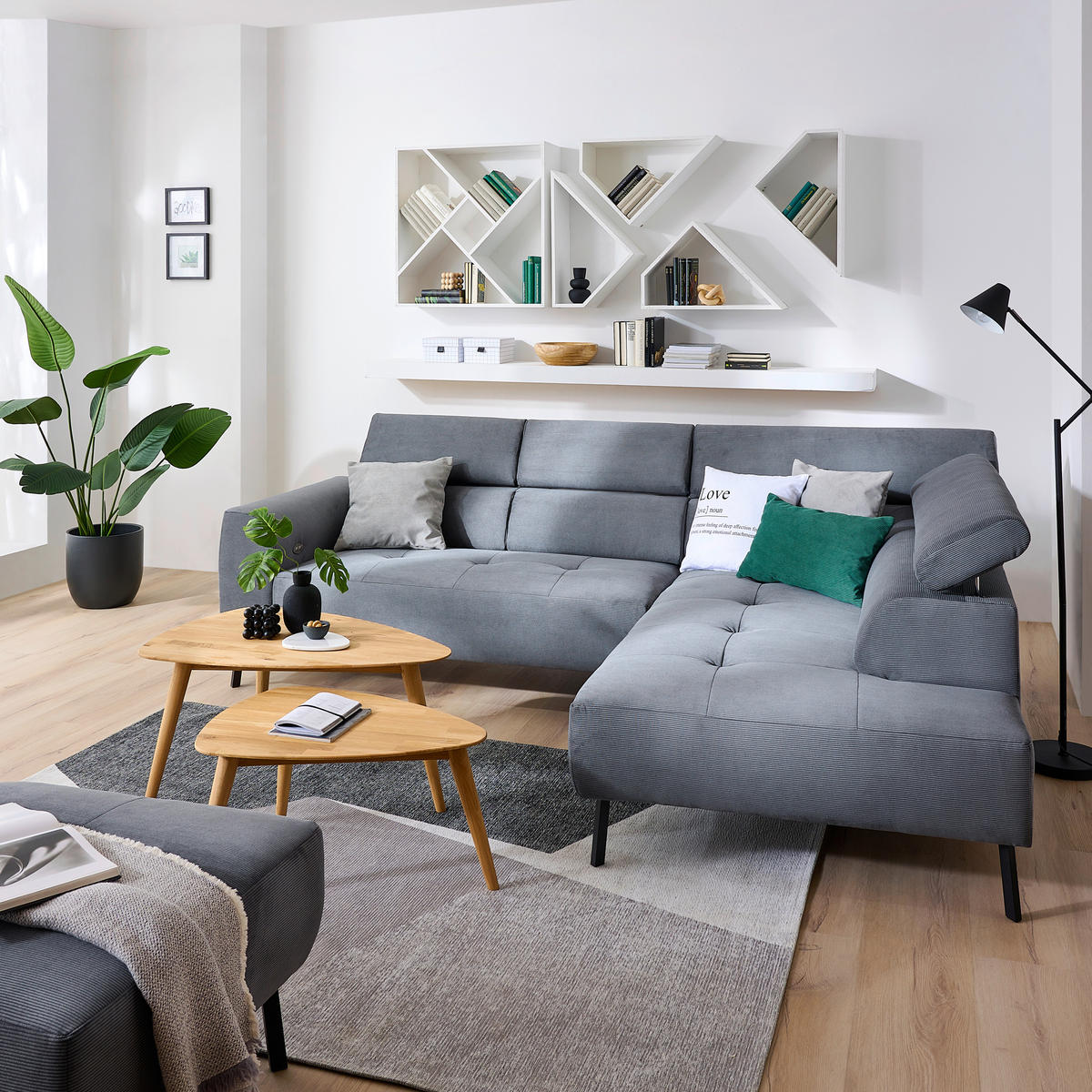 ECKSOFA in Feincord Anthrazit  280/205 cm  - Anthrazit/Schwarz, Design, Textil/Metall (280/205cm) - Xora