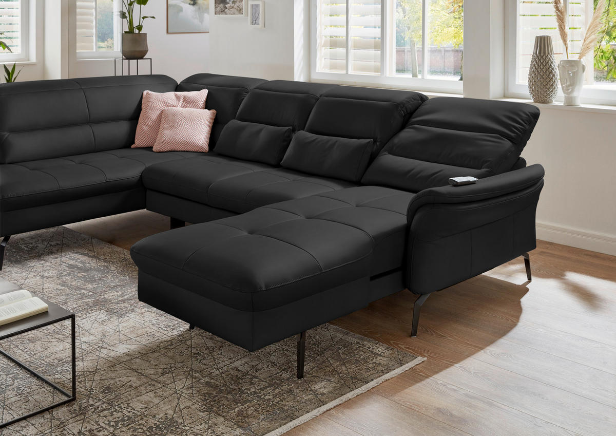 WOHNLANDSCHAFT in Echtleder Dunkelbraun  - Dunkelbraun/Schwarz, Design, Leder/Metall (206/336/181cm) - Beldomo Speed
