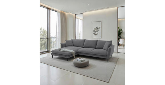 ECKSOFA  in Webstoff Dunkelgrau  196/304 cm  - Dunkelgrau/Schwarz, KONVENTIONELL, Textil/Metall (196/304cm) - Hom`in