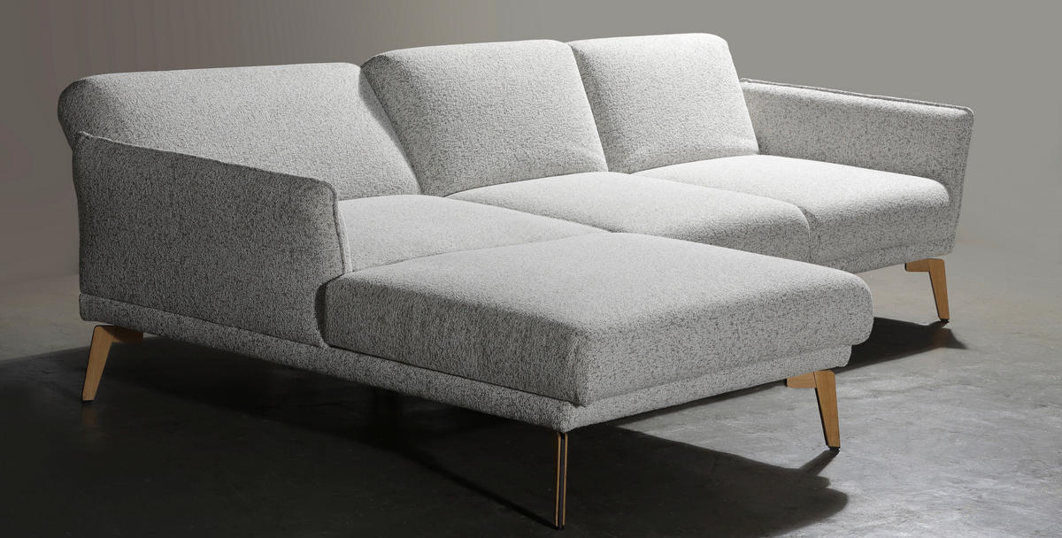 ECKSOFA  in Flachgewebe Creme, Hellgrau  - Eichefarben/Creme, Design, Holz/Textil (164/289cm) - Valnatura