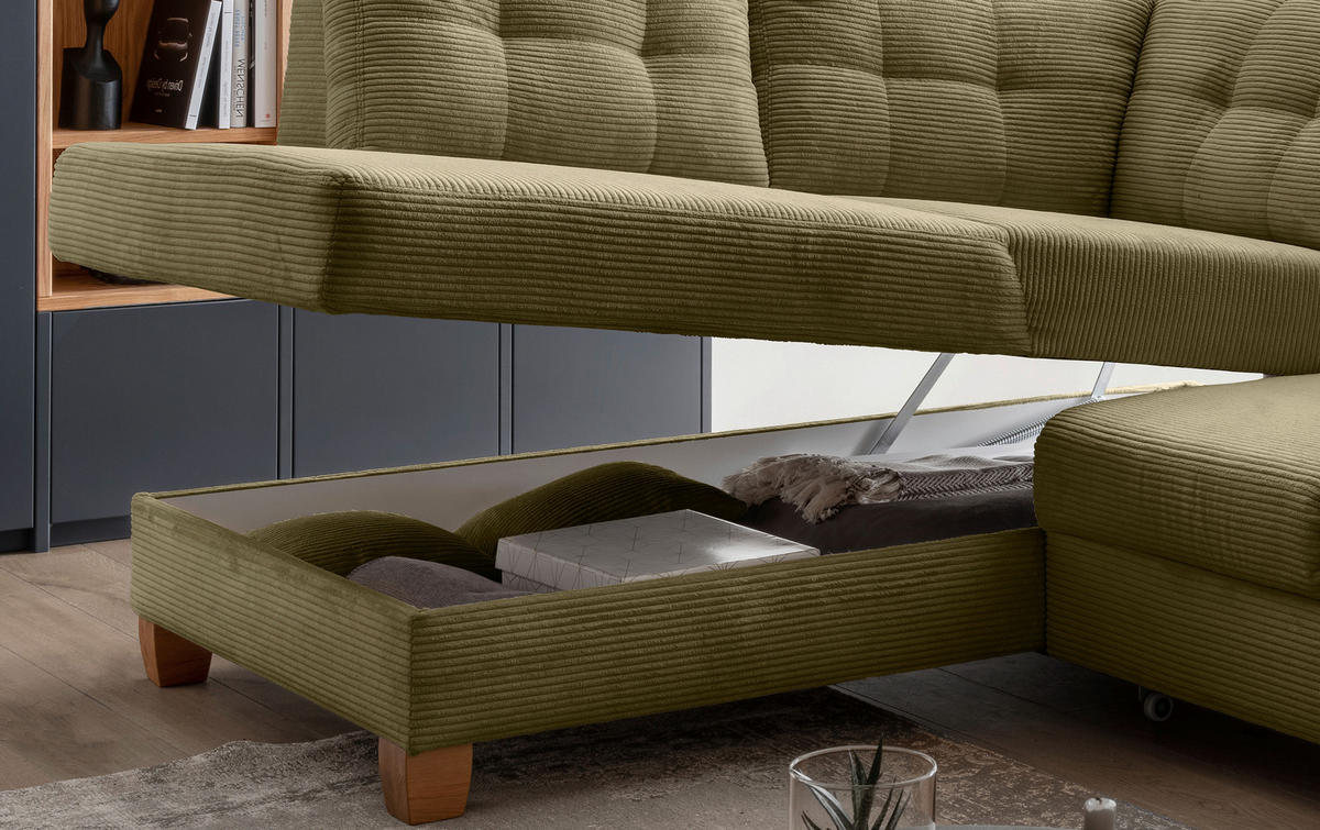 ECKSOFA in Cord Olivgrün  - Naturfarben/Olivgrün, Modern, Holz/Textil (206/274cm) - Livetastic