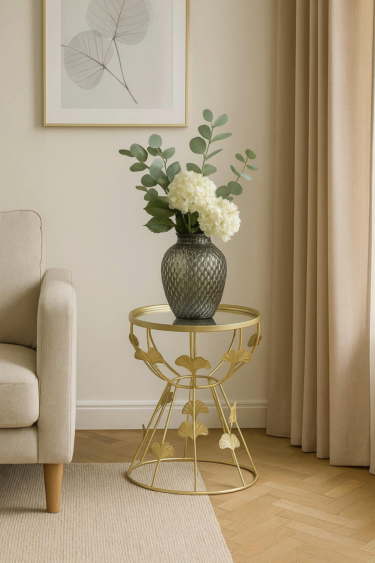 BEISTELLTISCH 41/41/50 cm Goldfarben rund  - Goldfarben, Design, Glas/Metall (41/41/50cm) - MID.YOU