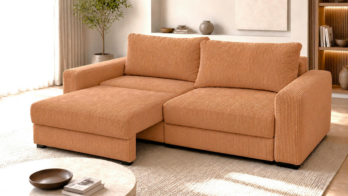 3-SITZER-SOFA  in Cord Terracotta  - Terracotta/Schwarz, Basics, Holz/Holzwerkstoff (250/90/110cm) - MID.YOU