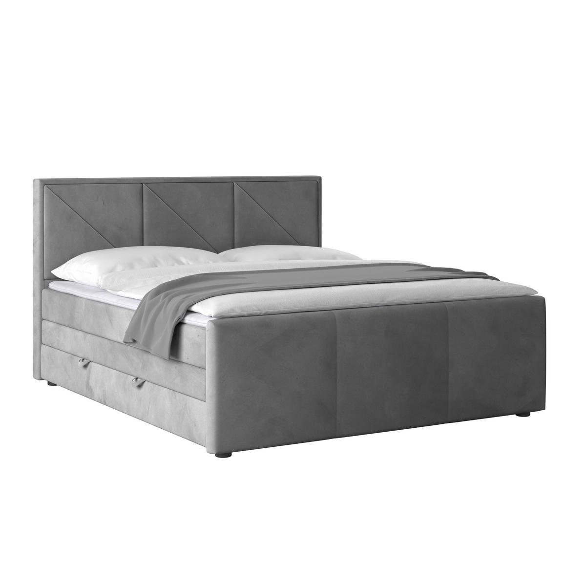 BOXSPRINGBETT 180/200 cm  in Hellgrau  - Hellgrau/Schwarz, MODERN, Holzwerkstoff/Kunststoff (180/200cm) - MID.YOU