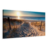 LEINWANDBILD Landschaft und Natur, Sonnenuntergang, Strand und Meer Blau, Sandfarben  - Sandfarben/Blau, Basics, Holz/Textil (120/40/1.2cm) - artgeist