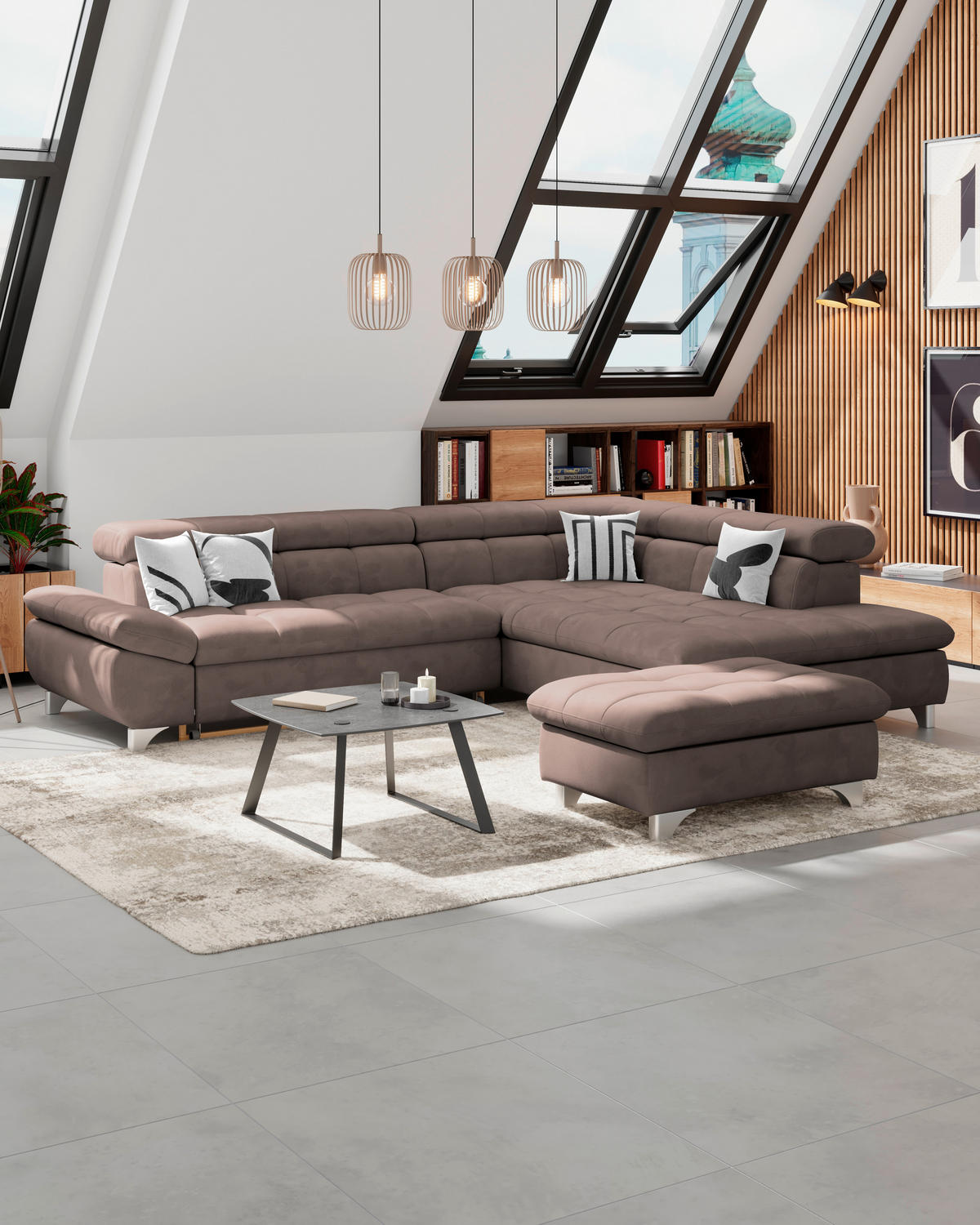 HOCKER Chenille Dunkelbraun  - Chromfarben/Dunkelbraun, KONVENTIONELL, Textil/Metall (108/46/108cm) - Livetastic
