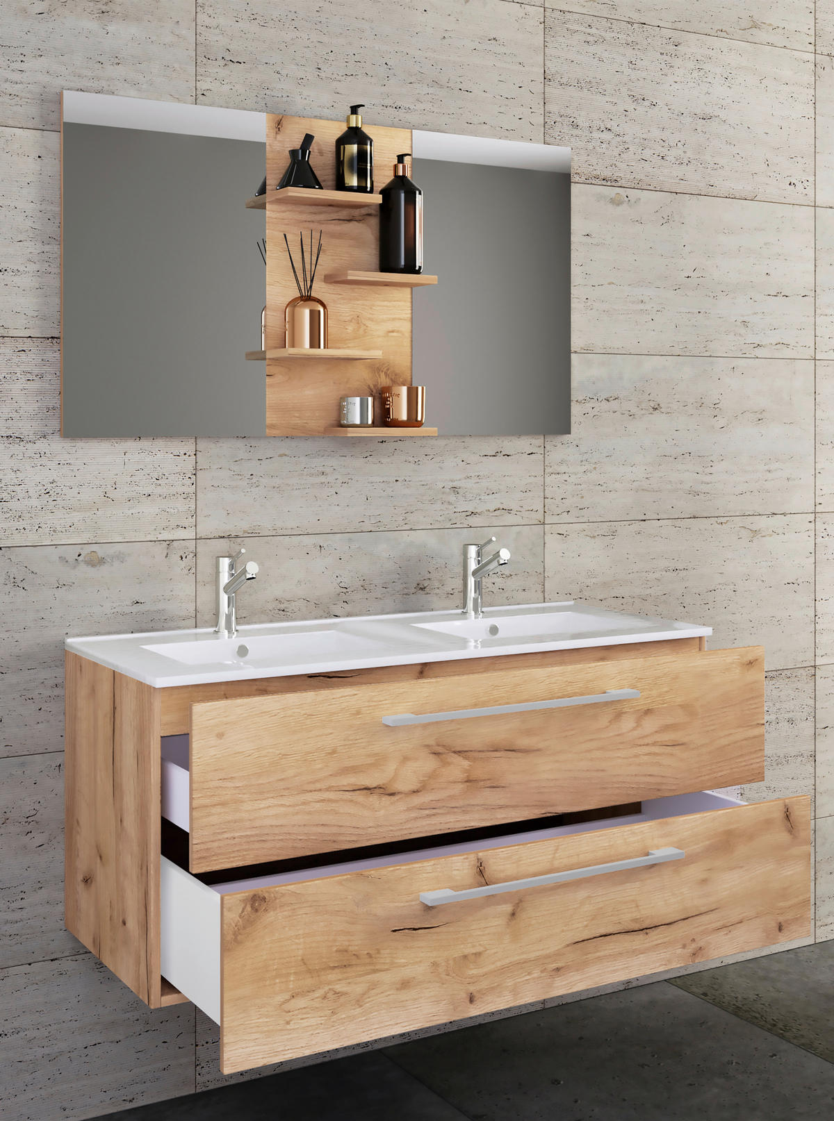 BADEZIMMER  in 112 cm  - Honigeiche/Weiß, MODERN, Keramik/Holzwerkstoff (112cm) - MID.YOU
