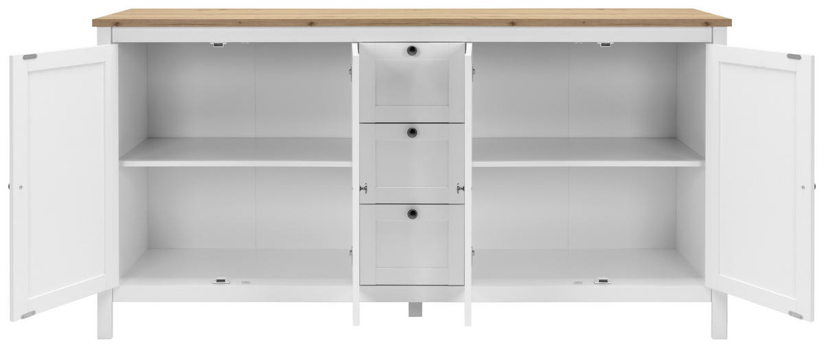 COMODĂ CU UȘI 180/90/40 cm  - alb/culoare lemn stejar, Konventionell, metal/material pe bază de lemn (180/90/40cm) - MID.YOU