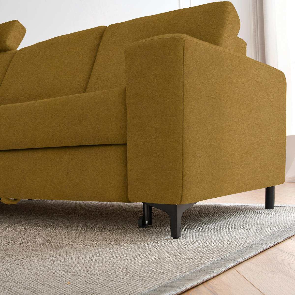 ECKSOFA in Velours Gelb  - Gelb/Schwarz, Konventionell, Textil/Metall (167/247cm) - Stylife