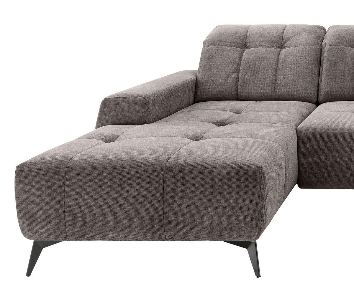 WOHNLANDSCHAFT SANO Graubraun Chenille  - Graubraun/Schwarz, MODERN, Textil/Metall (200/337/180cm) - Livetastic