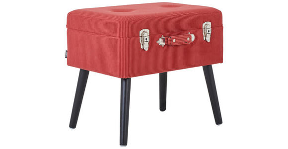 HOCKER in Holz, Textil, Holzwerkstoff Schwarz, Rot  - Rot/Schwarz, Trend, Holz/Holzwerkstoff (50/46/35cm) - Xora