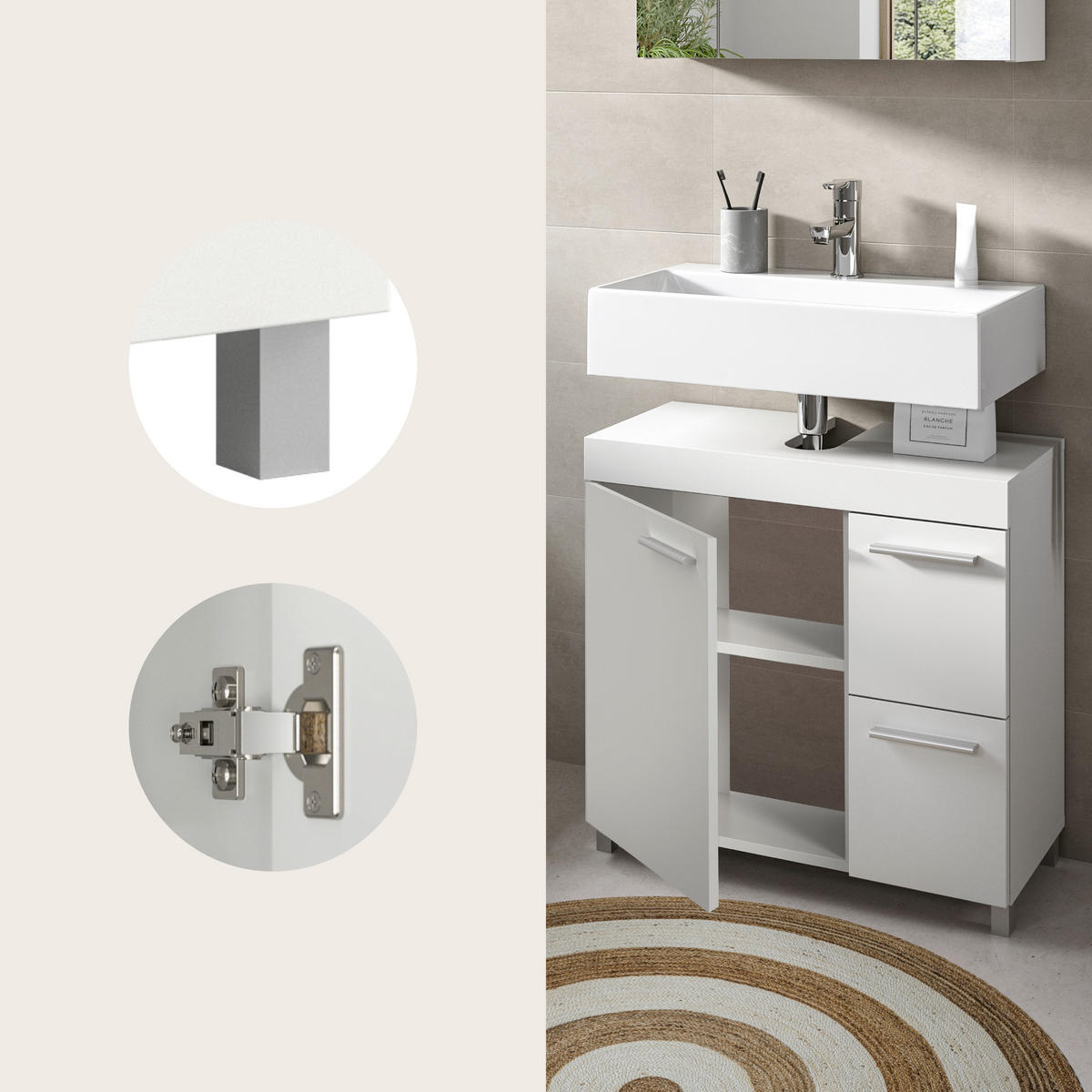 TVÄTTSTÄLLSUNDERSKÅP 65/63/31 cm  - vit/silver, Trend, trämaterial/plast (65/63/31cm) - MID.YOU