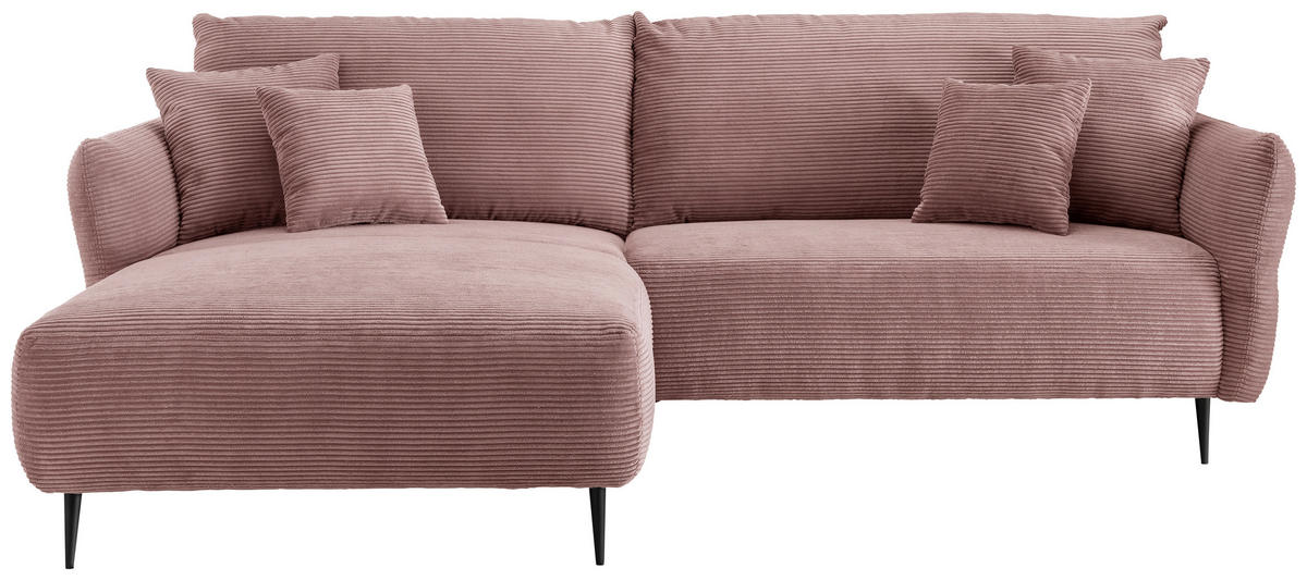ECKSOFA in Cord Rosa  - Schwarz/Rosa, Design, Textil/Metall (178/264-302cm) - Livetastic