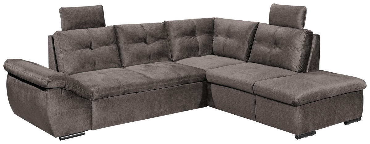 ECKSOFA in Mikrovelours Graubraun  - Graubraun/Schwarz, Konventionell, Kunststoff/Textil (265/217cm) - Carryhome