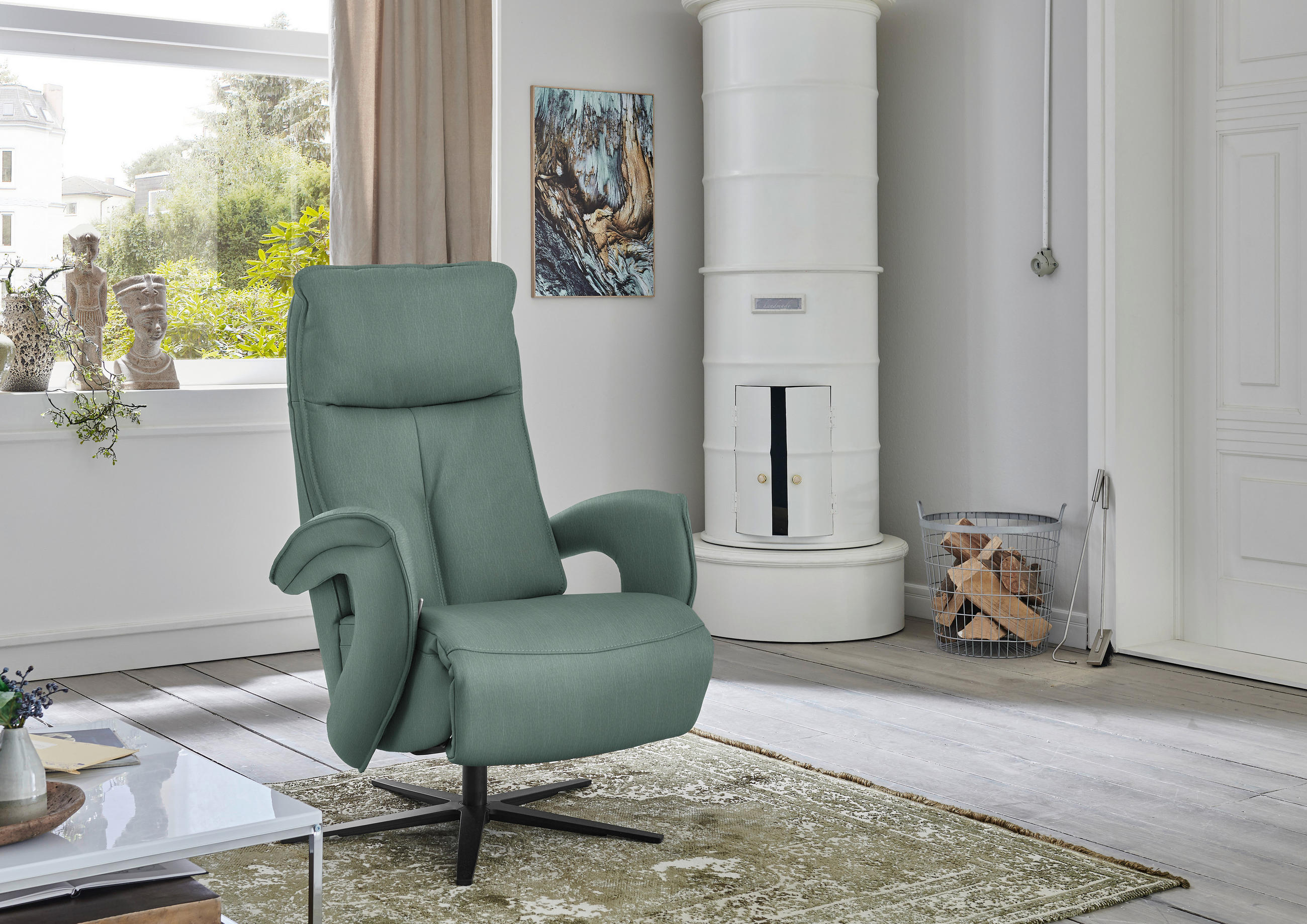 RELAXSESSEL in Leder Opal  - Opal/Schwarz, Design, Leder/Metall (77/110/87cm) - Valdera