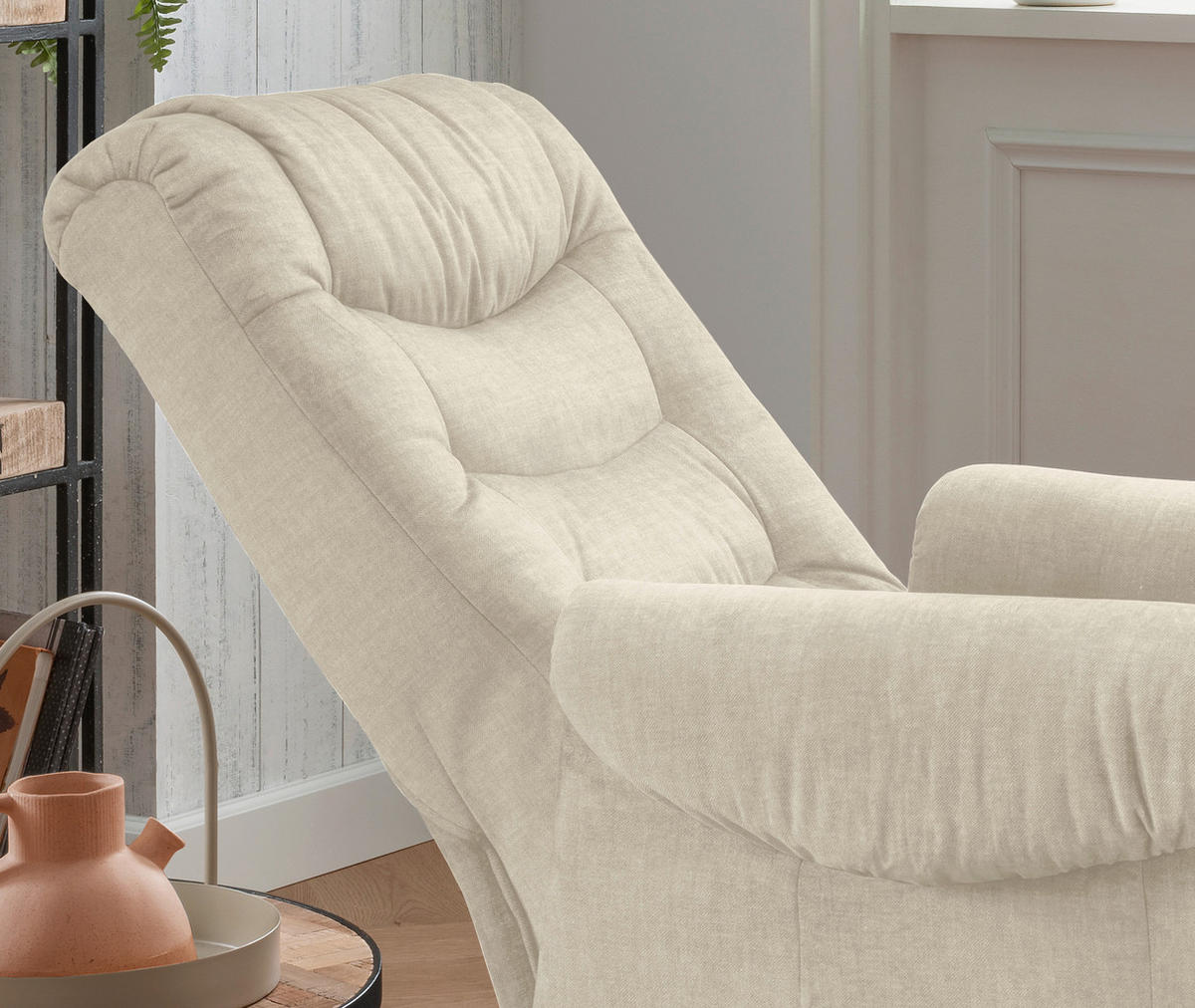 FERNSEHSESSEL in Velours Beige  - Beige/Schwarz, Design, Kunststoff/Textil (78/107/93cm) - Livetastic