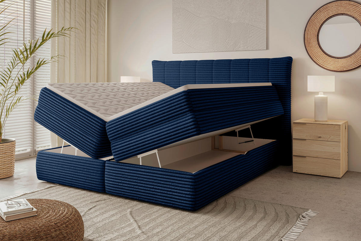 BOXSPRINGBETT 180/200 cm  in Dunkelblau  - Schwarz/Dunkelblau, Design, Kunststoff/Textil (180/200cm) - Chameo