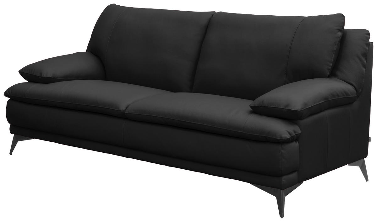 2,5-SITZER Schwarz Echtleder  - Schwarz, Design, Leder/Metall (212/92/98cm) - Novel
