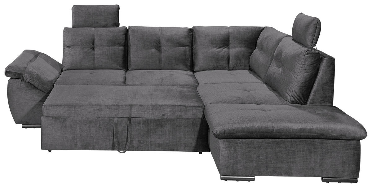 ECKSOFA in Mikrovelours Grau  - Schwarz/Grau, Konventionell, Kunststoff/Textil (265/217cm) - Carryhome