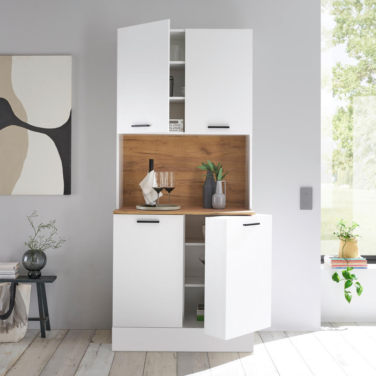 BUFFET 90/210/52 cm  in  - Eichefarben/Schwarz, Trend, Holzwerkstoff/Kunststoff (90/210/52cm)