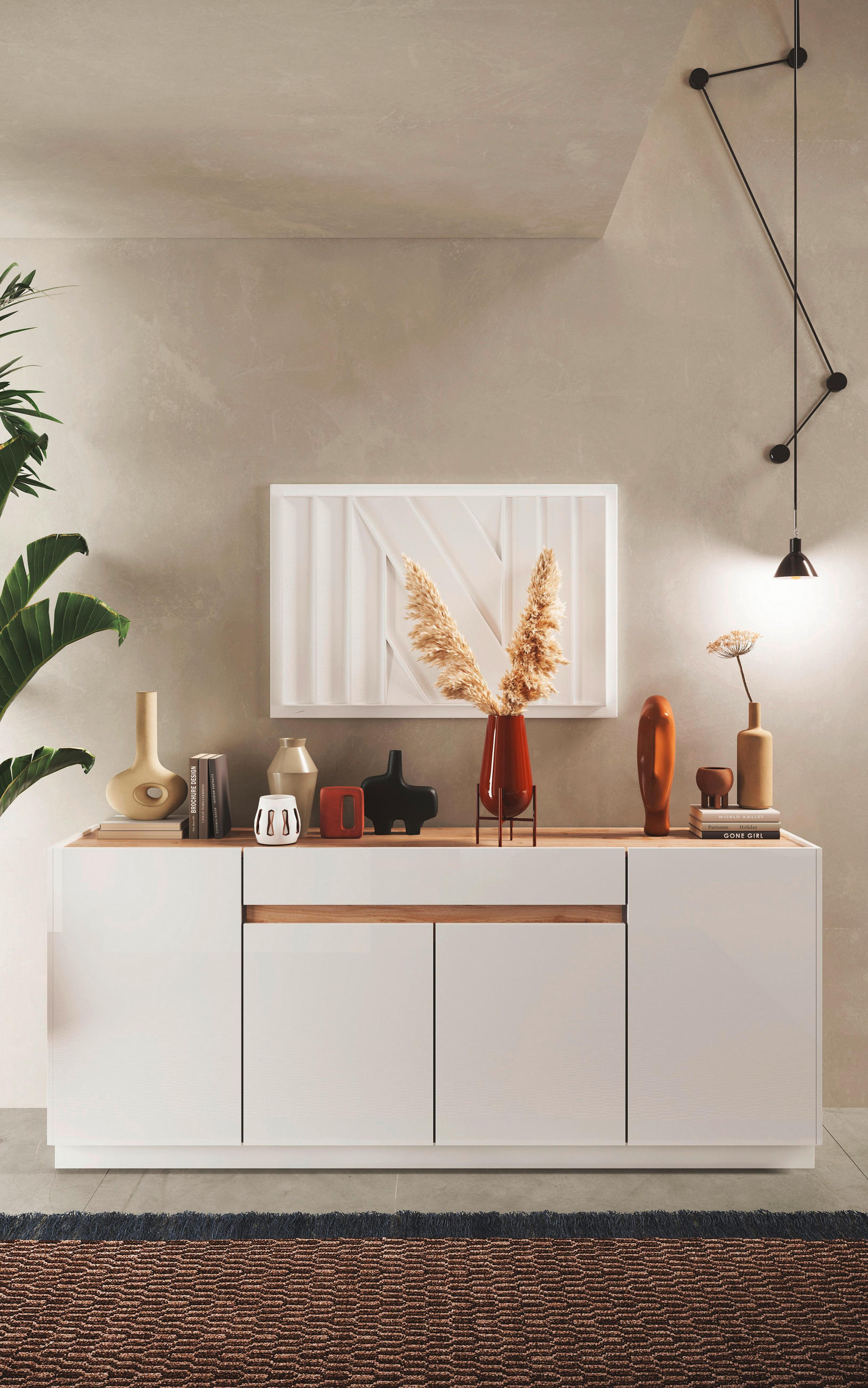 SIDEBOARD  in 205/87/40 cm  - Eichefarben/Weiß Hochglanz, MODERN, Holzwerkstoff (205/87/40cm) - Carryhome
