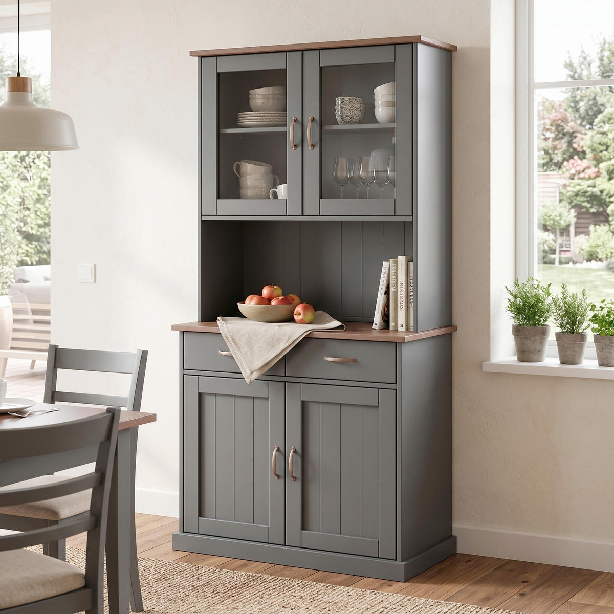 BUFFET 90/190/45 cm  in Braun, Grau  - Braun/Grau, KONVENTIONELL, Glas/Holz (90/190/45cm) - MID.YOU
