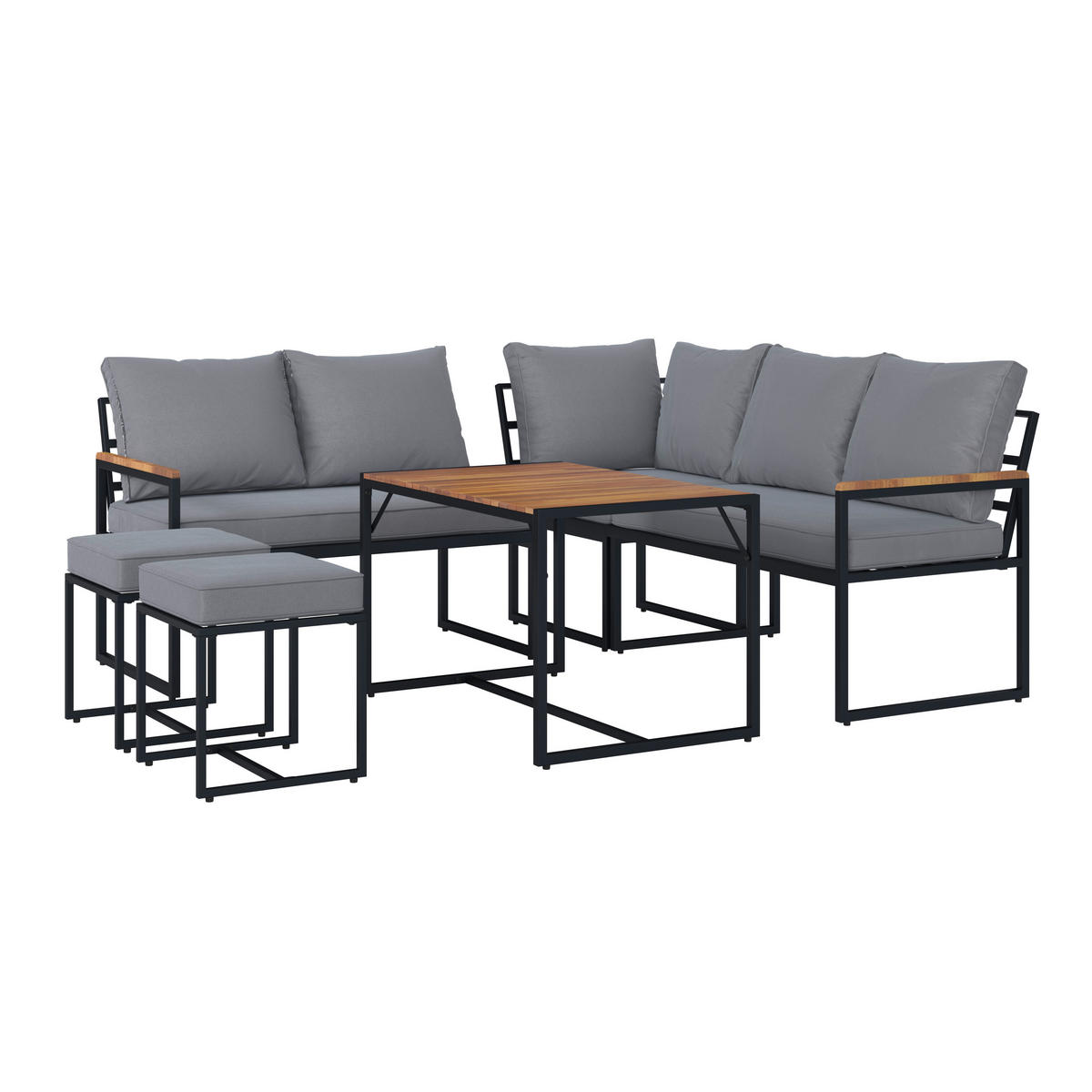 DINING-LOUNGESET  - Schwarz/Akaziefarben, Design, Holz/Textil (205/205cm) - Ambia Garden