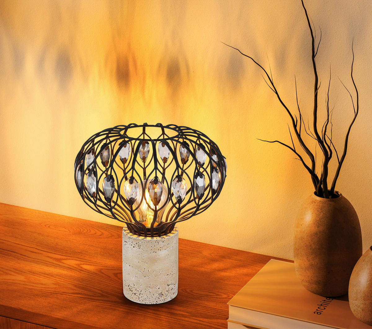 STOLNÍ LAMPA, E27, 25/28 cm  - šedá/černá, Basics, kov/plast (25/28cm) - Globo