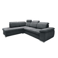 ECKSOFA Anthrazit Mikrofaser Schlaffunktion, Rücken echt, Kopfteilverstellung, Liegefläche im Originalstoff, Bettkasten  - Chromfarben/Anthrazit, Design, Textil/Metall (228/283cm) - P & B