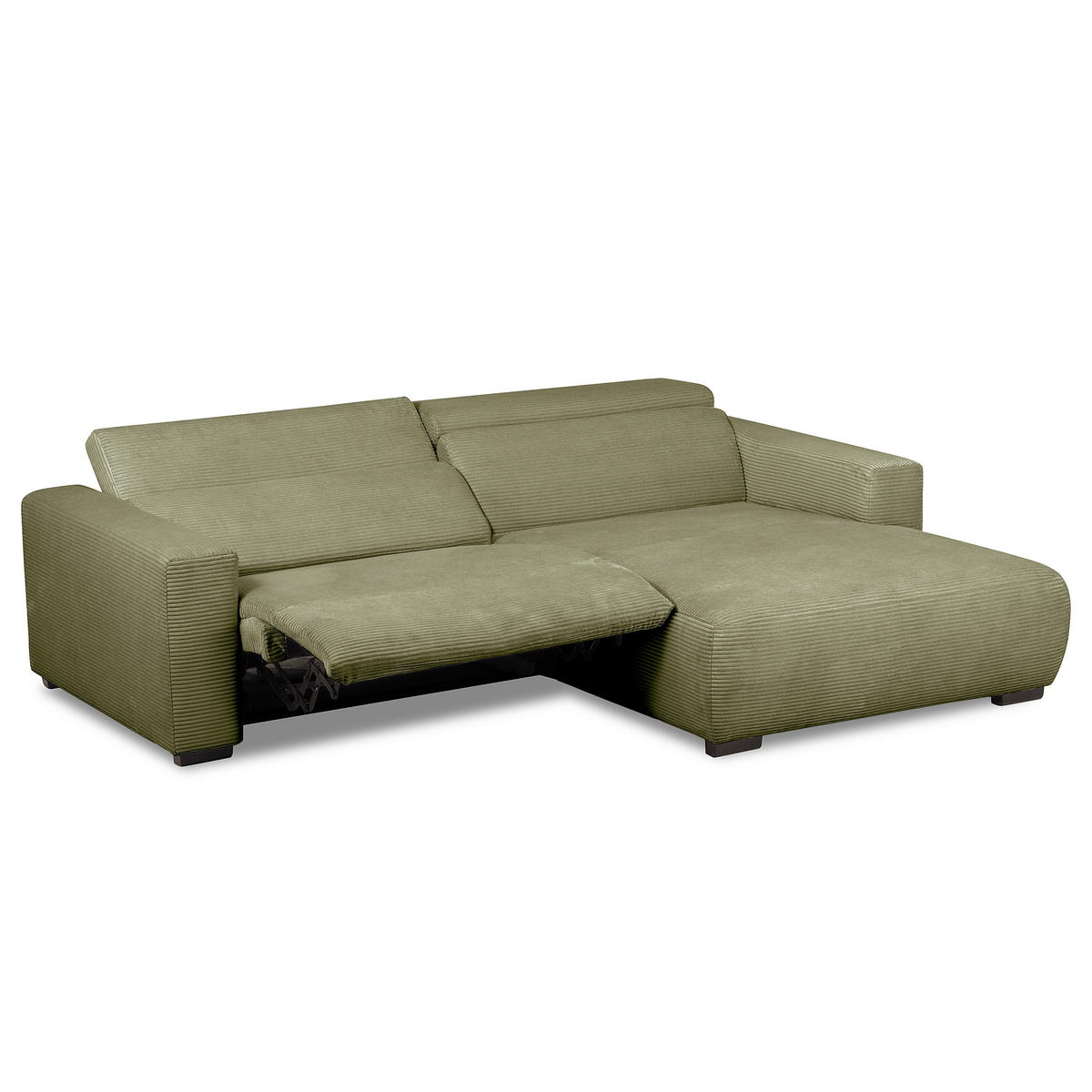 ECKSOFA RENO Grün Cord Relaxfunktion, Kopfteilverstellung  - Schwarz/Grün, Design, Kunststoff/Textil (248/184cm) - Livetastic